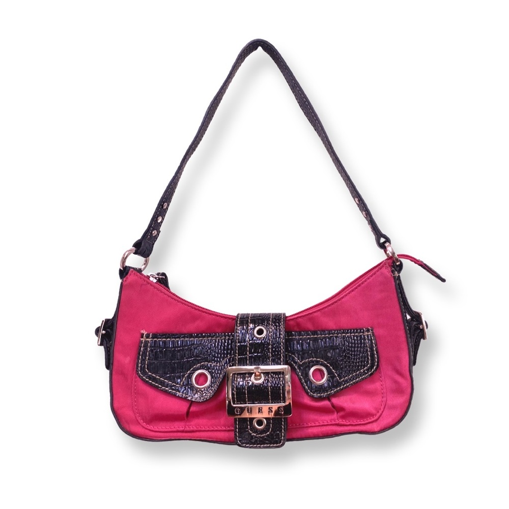 Vintage Y2K Guess Shoulder Bag in Pink with Alligator and Silver Buckles